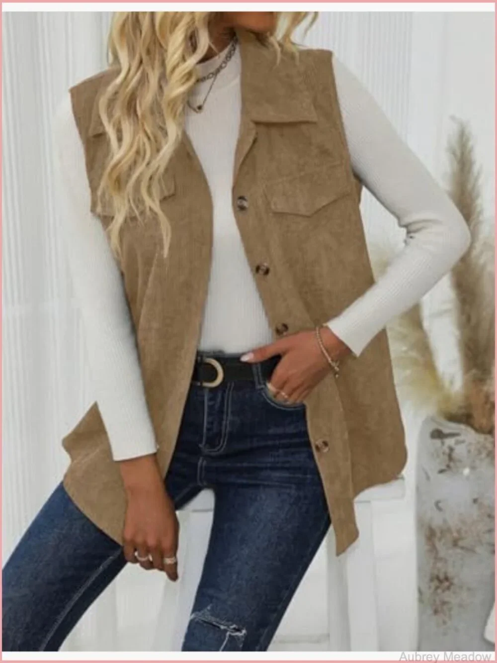 Womens Corduroy Vest Sleeveless Button Down Casual Fall Outerwear Jacket